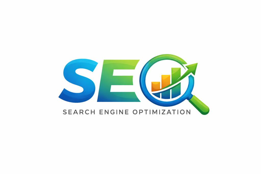 seo logo with magnifying glass detail